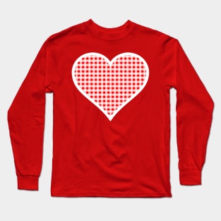 Red and White Gingham Heart Long Sleeve T-Shirt